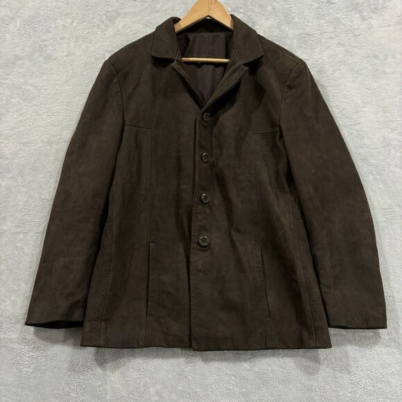 Firenze Suede Leather VTG Italian Jacket Men's 48‎ Brown Coat 80s - Picture 1 of 16